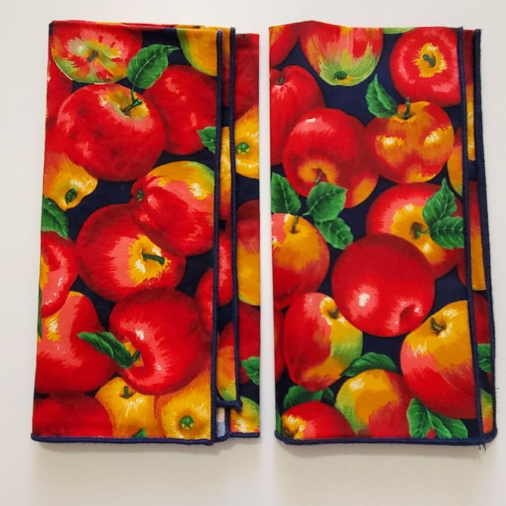 Now Designs Napkins 2 Red Apples Summer Picnic Fall Harvest USA Made Vintage 19"